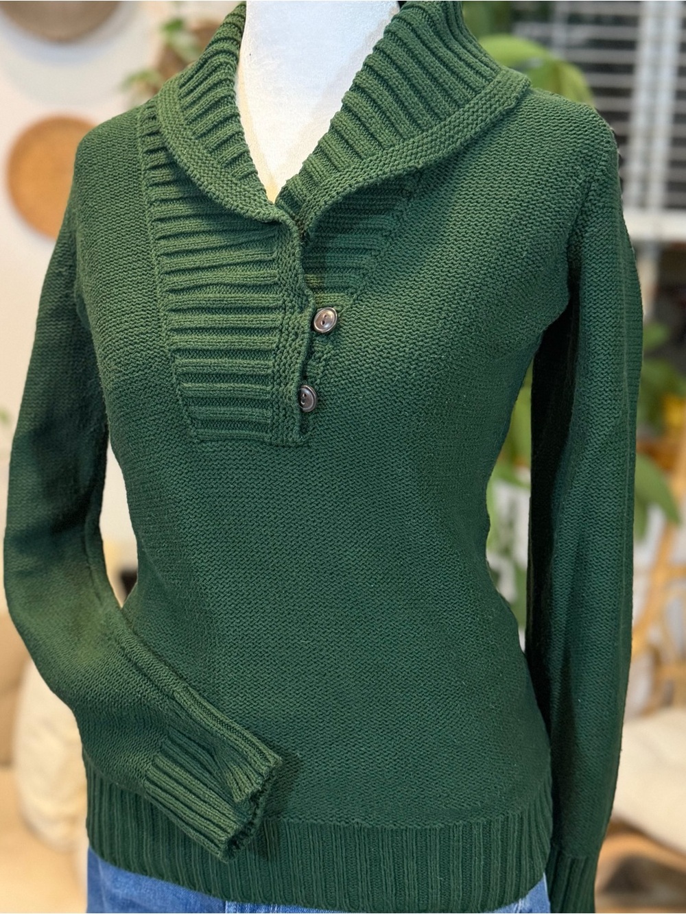 Lauren Jeans Co Ralph Lauren Sweater M Hunter Green Shawl Collar Cotton Blend - Picture 5 of 11